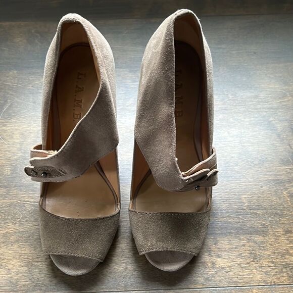 LAMB Tan Suede Strapped Open Toe Spike Heel Sz-6M - Picture 13 of 16